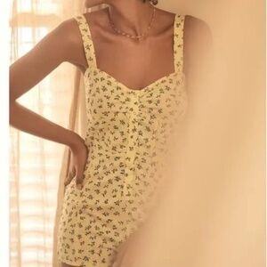 NWT Anthropologie | Yellow Floral Corset Sweetheart Neckline Romper, L